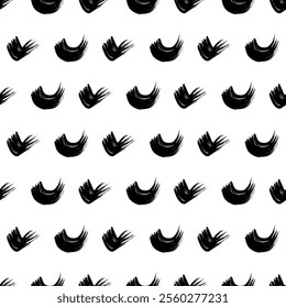 Seamless pattern with black wavy grunge brush strokes in abstract shapes on white background. Vector illustration