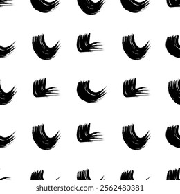 Seamless pattern with black wavy grunge brush strokes in abstract shapes on white background. Vector illustration