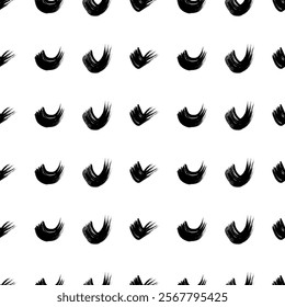 Seamless pattern with black wavy grunge brush strokes in abstract shapes on white background. Vector illustration