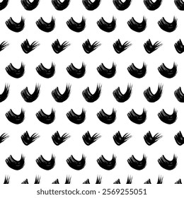 Seamless pattern with black wavy grunge brush strokes in abstract shapes on white background. Vector illustration