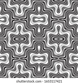 Seamless pattern with black wavy lines