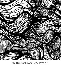 Seamless pattern of black wavy lines. Vector illustration