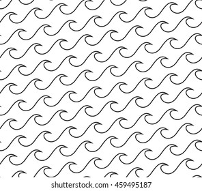 Seamless pattern with black wavy lines on white background. Abstract waves repeating texture. EPS8 vector illustration.