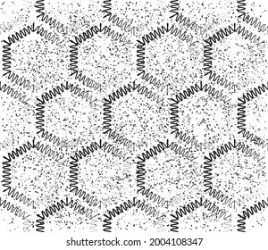 Seamless pattern with black wavy lines_hexagon_. Seamless vector illustration eps 10.