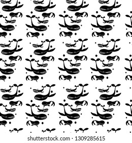 seamless pattern of black whales
