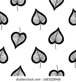 Seamless pattern of black and whit leaves