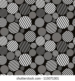 Seamless pattern black and white abstract lines and circles, vector texture background.