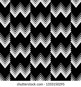 Seamless pattern of black and white abstract geometric shapes. Zigzag. Vector background. Can be used in printing, textile, wrapping, web-design.