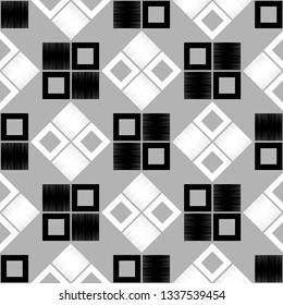 Seamless pattern of black and white abstract geometric shapes. Figure hatching. Vector background. Can be used in printing, textile, wrapping, web-design.