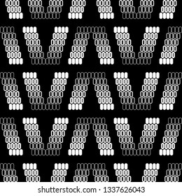 Seamless pattern of black and white abstract geometric shapes. Figures from ovals with a stroke. Vector background. Can be used in printing, textile, wrapping, web-design.