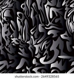 
Padrão contínuo com fundo abstrato preto e branco. Ilustração vetorial na forma de ornamento de camuflagem em tons pretos e brancos, para o design de seus projetos