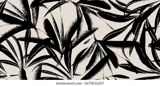 Seamless pattern of black and white abstract grunge leaf shapes. Vector illustration