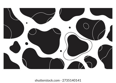 Seamless pattern with black and white abstract cow spots and organic shapes
