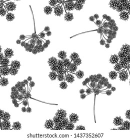 Seamless pattern with black and white angelica