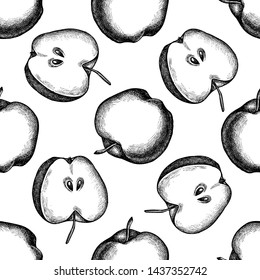 Seamless pattern with black and white apples