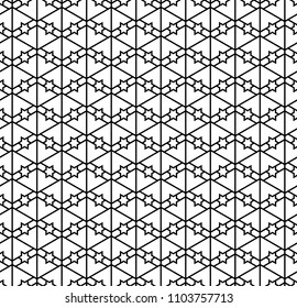 Seamless pattern in black and white in average lines.Based on arabic geometric patterns.