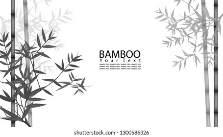 Seamless pattern in black and white of the bamboo stalks, Vector illustration of bamboo, design of Chinese and Japanese trees,  Monochrome trees wallpaper for cards and web.