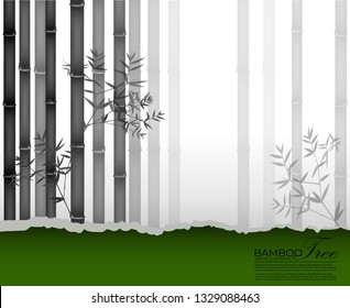 Seamless pattern in black and white of the bamboo stalks, Vector illustration of bamboo, design of Chinese and Japanese trees,  Monochrome trees wallpaper for cards and web.