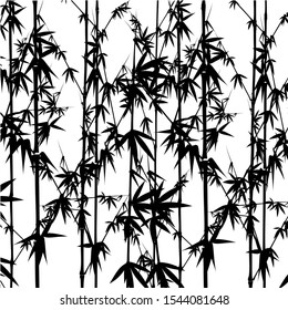 Seamless pattern in black and white of the bamboo stalks, Vector illustration of bamboo, design of Chinese and Japanese trees,  Monochrome trees wallpaper for cards and web.