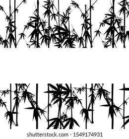 Seamless pattern in black and white of the bamboo tree, Vector illustration of bamboo, design of Chinese and Japanese trees,  Monochrome trees wallpaper for cards and web.