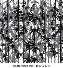 Seamless pattern in black and white of the bamboo tree, Vector illustration of bamboo, design of Chinese and Japanese trees,  Monochrome trees wallpaper for cards and web.