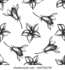 Seamless pattern with black and white bellflower