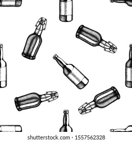 Seamless pattern with black and white bottles of beer