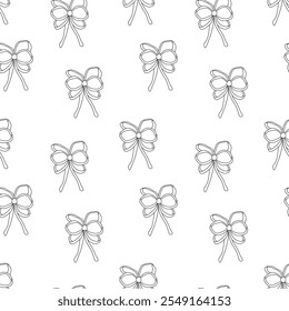 Patrón sin fisuras con lazos en blanco y negro, cintas. Fondo de Vector abstracto simple alegre lindo, textura para la tela, papel de embalaje, embalaje, diseño para las niñas