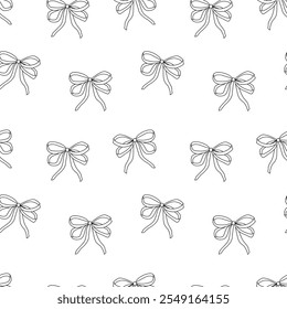 Patrón sin fisuras con lazos en blanco y negro, cintas. Fondo de Vector abstracto simple alegre lindo, textura para la tela, papel de embalaje, embalaje, diseño para las niñas