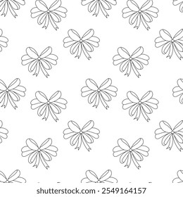 Patrón sin fisuras con lazos en blanco y negro, cintas. Fondo de Vector abstracto simple alegre lindo, textura para la tela, papel de embalaje, embalaje, diseño para las niñas