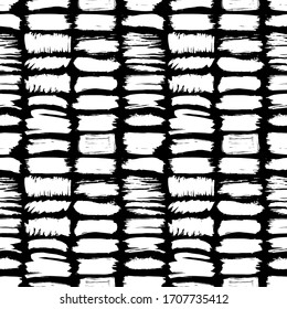Seamless pattern black white brush strokes lines design, abstract simple scandinavian style background grunge texture. trend of the season. Can be used for Gift wrap fabrics, wallpapers. Vector