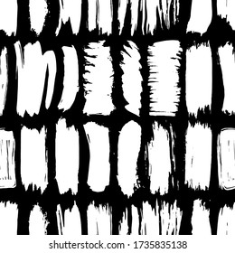 Seamless pattern black white brush strokes lines design, abstract simple scandinavian style background grunge texture. trend of the season. Can be used for Gift wrap fabrics, wallpapers. Vector