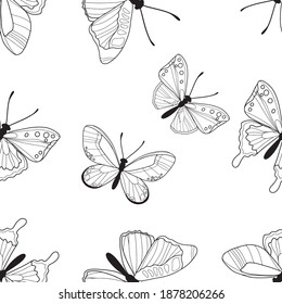 Seamless pattern of  black and white butterflys. Vector butterflies pattern. Abstract seamless background.