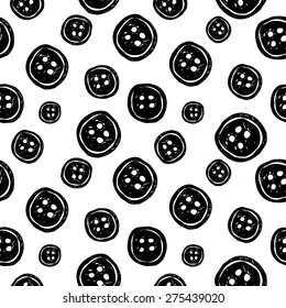 Seamless pattern, black and white buttons ,hand drawn images, paper, textile, fabric, wrapper, wallpaper,vector