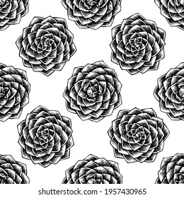 Seamless pattern with black and white camellia japonica