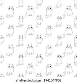 Seamless pattern with black and white cats