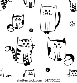 Seamless pattern with black and white cats