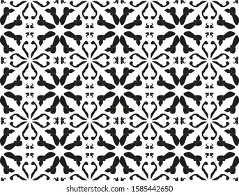Seamless pattern black and white ceramic tile design with floral ornate.Endless texture.vector daisy background.