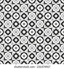 Seamless pattern black and white ceramic tile design with floral ornate.Endless texture.vector daisy background.