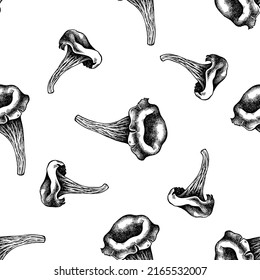Seamless pattern with black and white black chanterelle