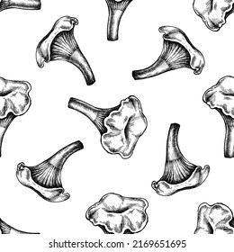 Seamless pattern with black and white chanterelle