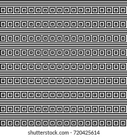 Seamless pattern with black white checked squares and striped lines. Optical illusion, illusive effect. Kinetic tile in op art. Vector hypnotic background, texture. Geometric frame, vibrant design.