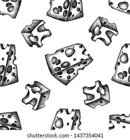 Seamless pattern with black and white cheese