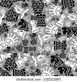 Seamless pattern with black and white chess pieces