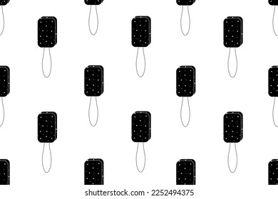 Seamless pattern with black and white chocolate ice cream on 
vegetable milk and editable stroke. Outline endless background with sundae. Website banner and wallpaper print for confectionery