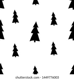 Seamless pattern with black and white Christmas trees. Monochrome minimalistic concept. Scandinavian style Good for cards, posters, textile prints, surface textures, web page backgrounds, wallpapers