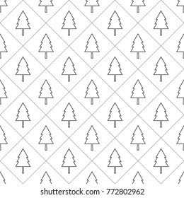 Seamless pattern with black and white Christmas trees background vector illustration 