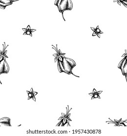 Seamless pattern with black and white clerodendrum