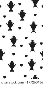 Color blanco y negro sin brillo. Samovar y taza de té
