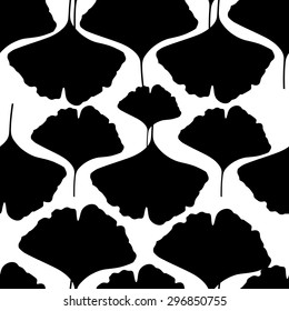 Seamless pattern in black and white colors with ginkgo leaves. Vector illustration 